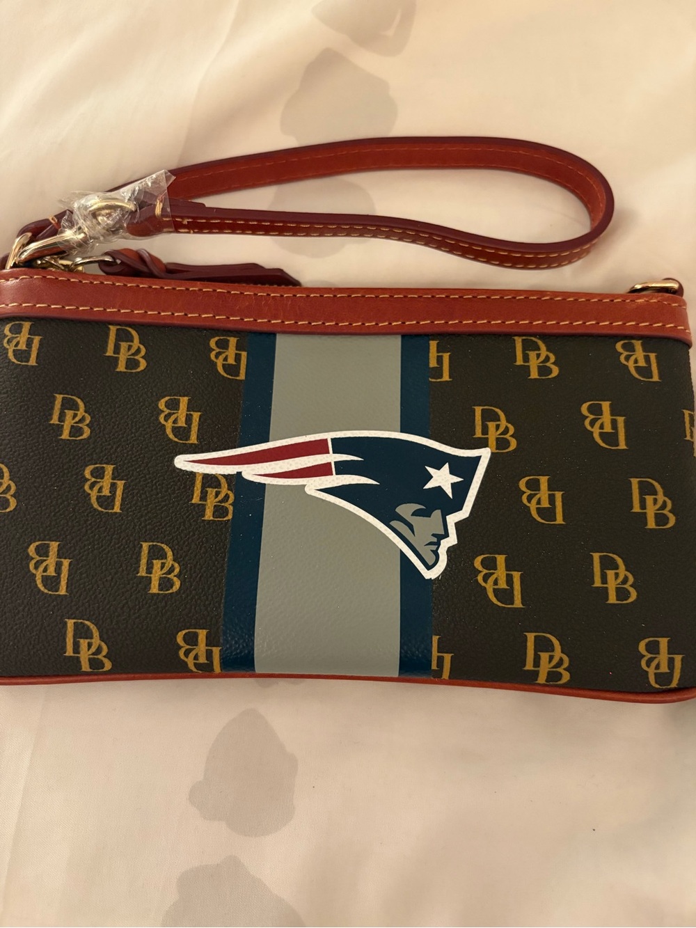 Dooney & Bourke Brown Navy Gray Patriots Wristlet